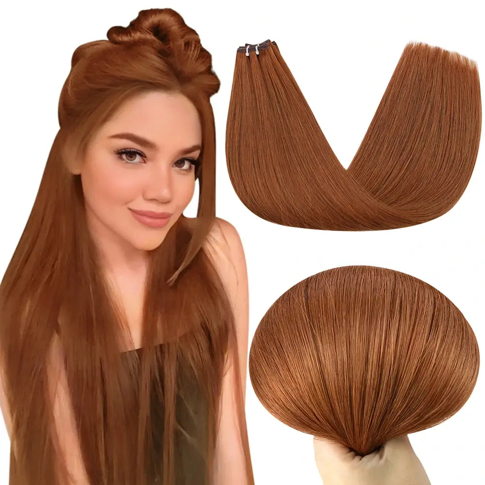 Clip - in hair extensions with a wavy texture for a beachy and relaxed look[New] Virgin Invisible Genius Weft Human Hair Bundles Copper Color (#33)