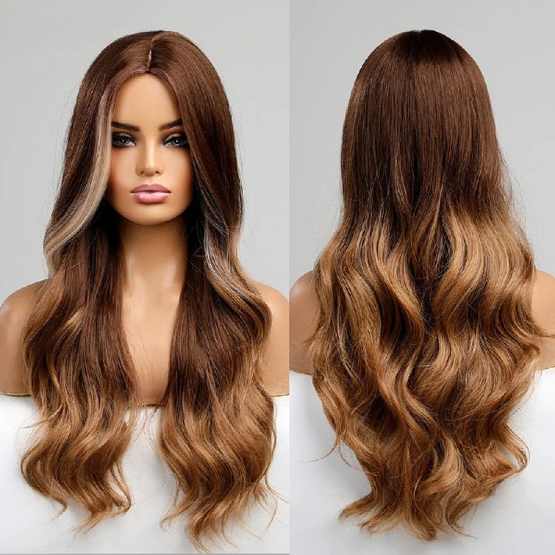 Wavy wig with a side - part for a more flattering lookOmbre Long Wavy Brown Wig