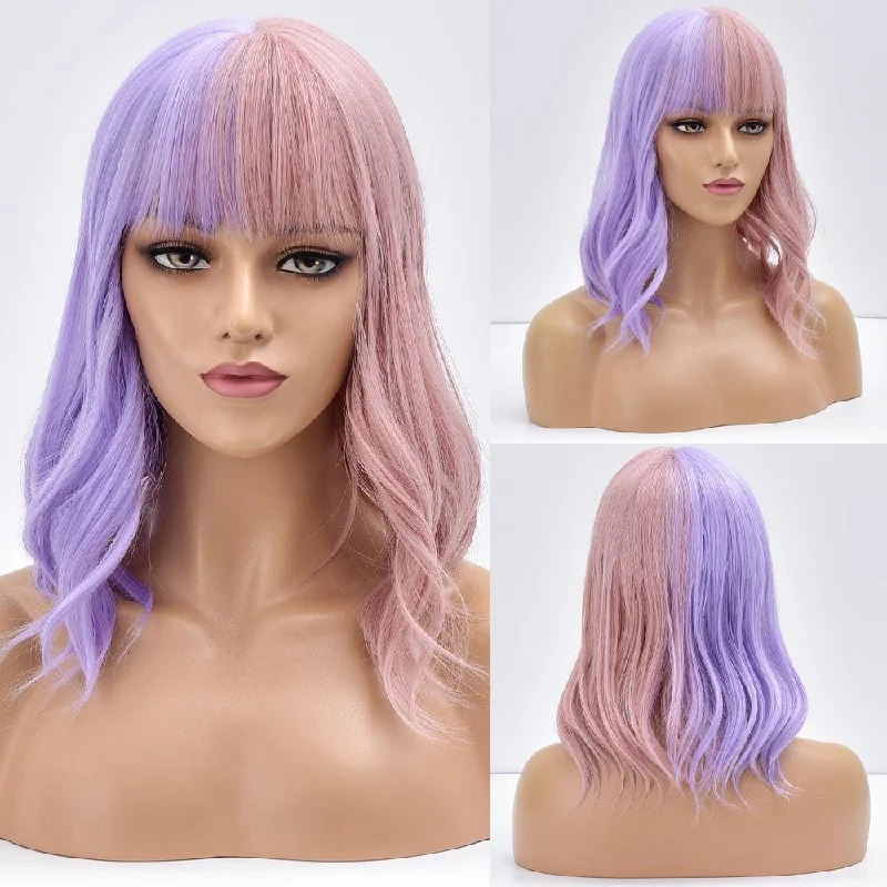 Wavy wig with a wispy fringe for a soft and feminine lookOmbre Short Bob Synthetic Wig With Bangs