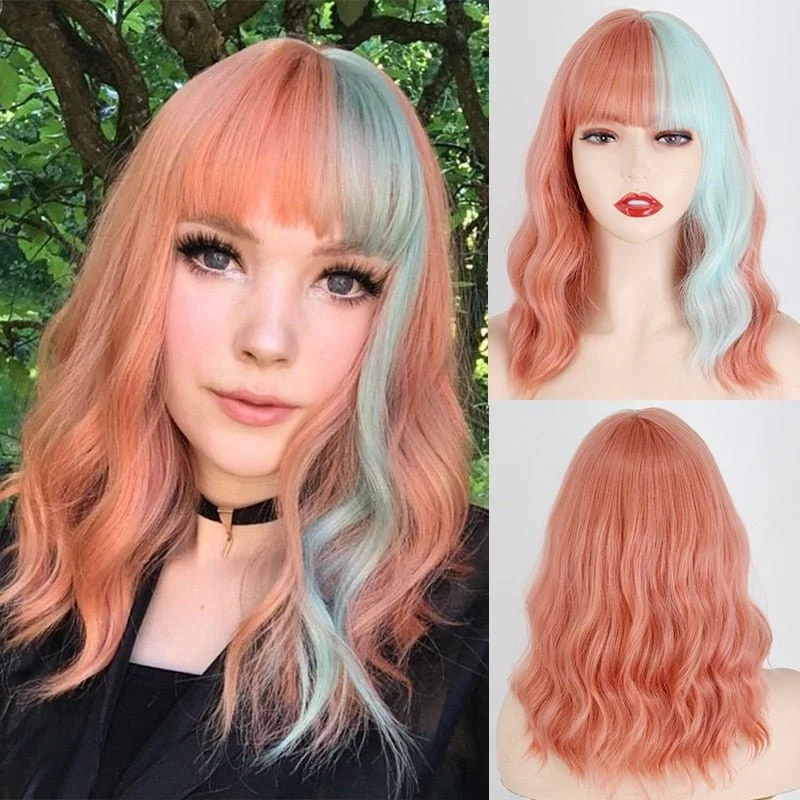 Ombre wavy wig with a seamless color blendOmbre Wavy Short Bob with Bangs Synthetic Wigs