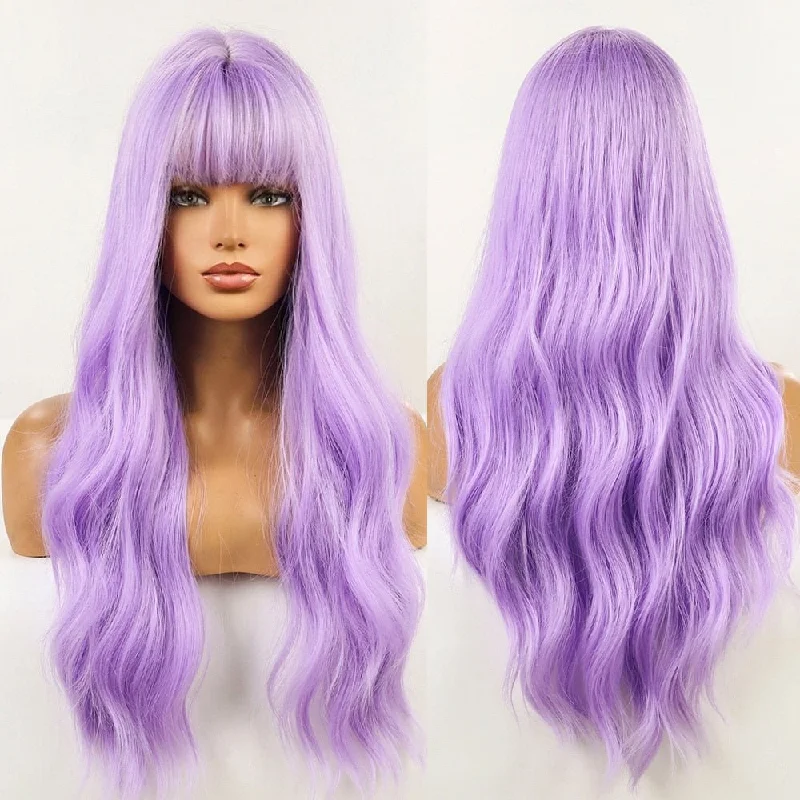 Wavy wig with auburn undertones for a unique and eye - catching colorPurple Long Wavy Synthetic Wig