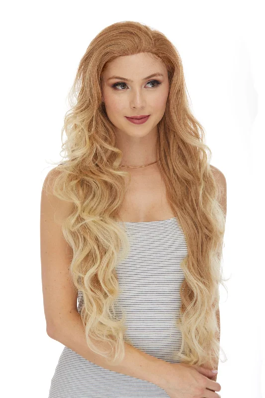 Human - hair curly wig with a bouncy and natural movementChampagne <br>Synthetic Lace Front Wig