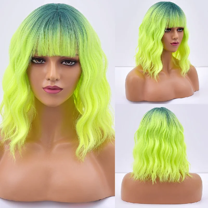 Wavy wig with a natural - looking root for a more realistic lookShort Bob Synthetic Wig With Bangs