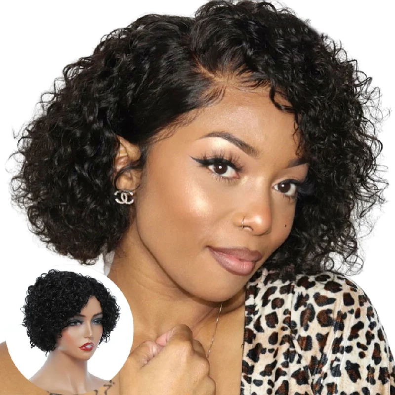 Curly wig with a middle - part for a classic and elegant styleNatural Black Short Kinky Curly Wig - 100% Human Hair for a Lush Look