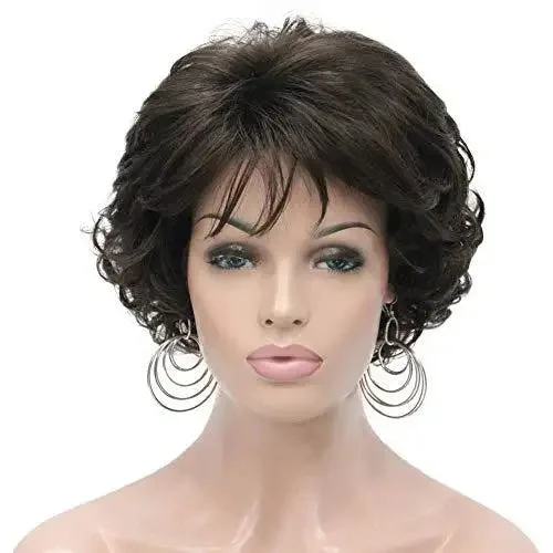 Curly wig with a pre - plucked hairline for a more natural lookShort Layered Prestyled Synthetic Wig