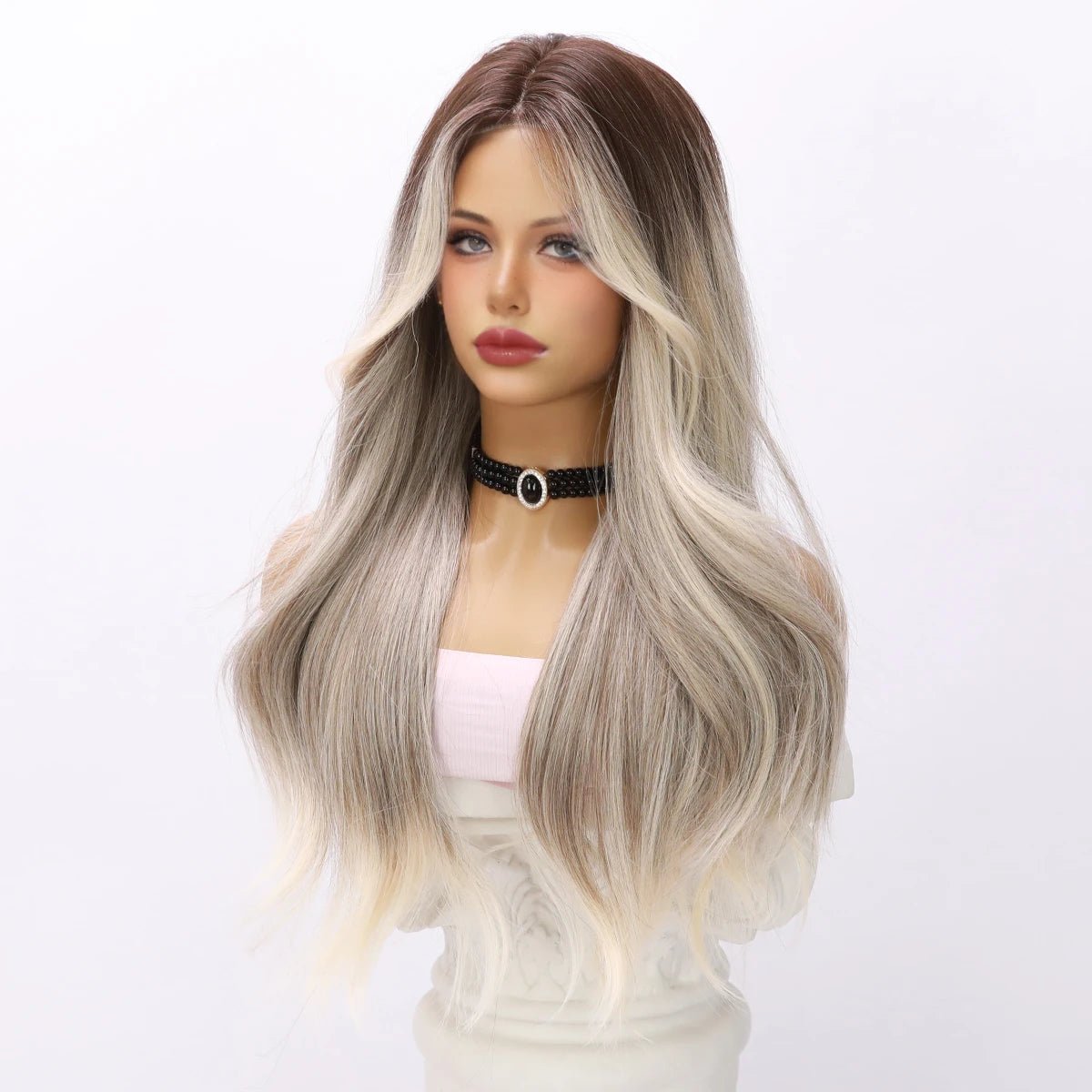 Wavy wig with a natural - looking root for a more realistic lookSilver Gray Gradient Lace Front Wig