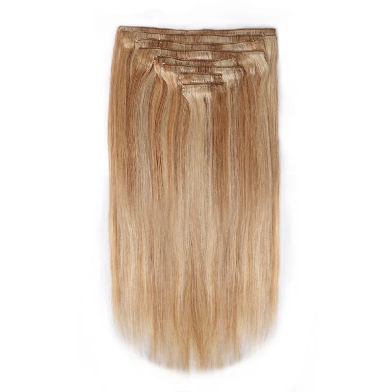 Clip - in hair extensions with a pre - bleSterly #27/613 Highlight Straight Clip-in Human Hair 8 Pices With 18 Clips 120g