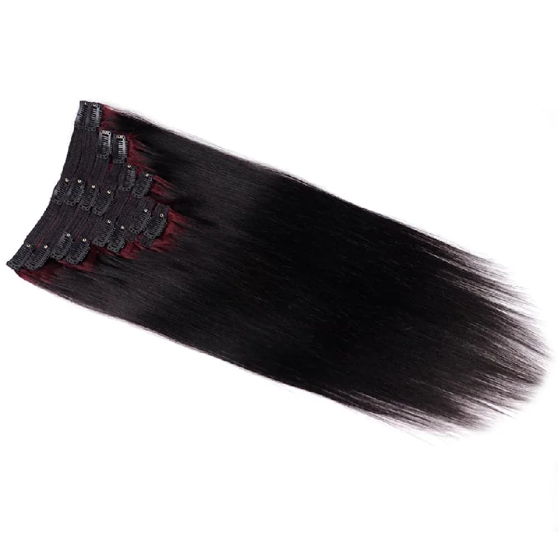 Clip - in hair extensions with a curly texture for a bold and stylish choiceSterly #99J/1B Ombre Straight Clip-in Human Hair 8 Pices With 18 Clips 120g