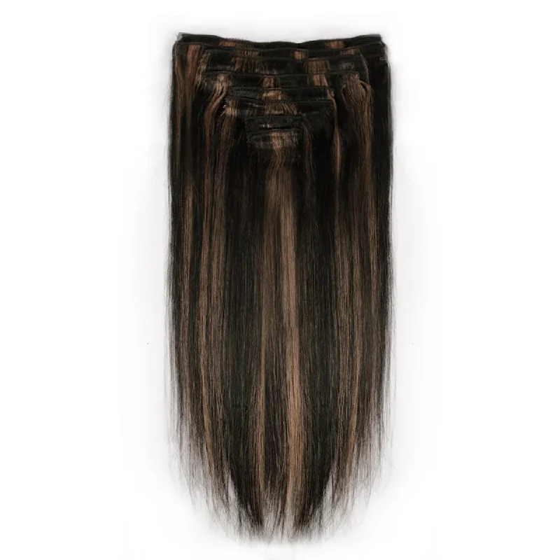 Clip - in hair extensions with a pre - bleSterly #P1B/30 Highlight Straight Clip-in Human Hair 8 Pices With 18 Clips 120g