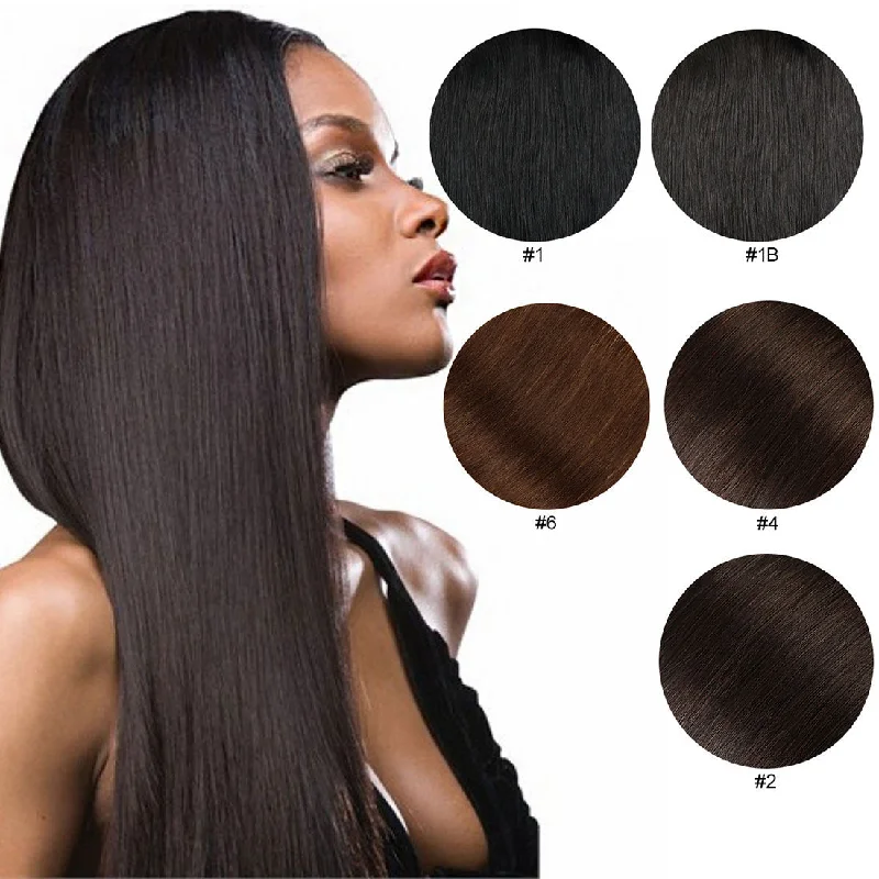 Clip - in hair extensions with a wispy fringe for a soft and feminine lookStraight Clip-in Virgin Human Hair Extension in Dark Color