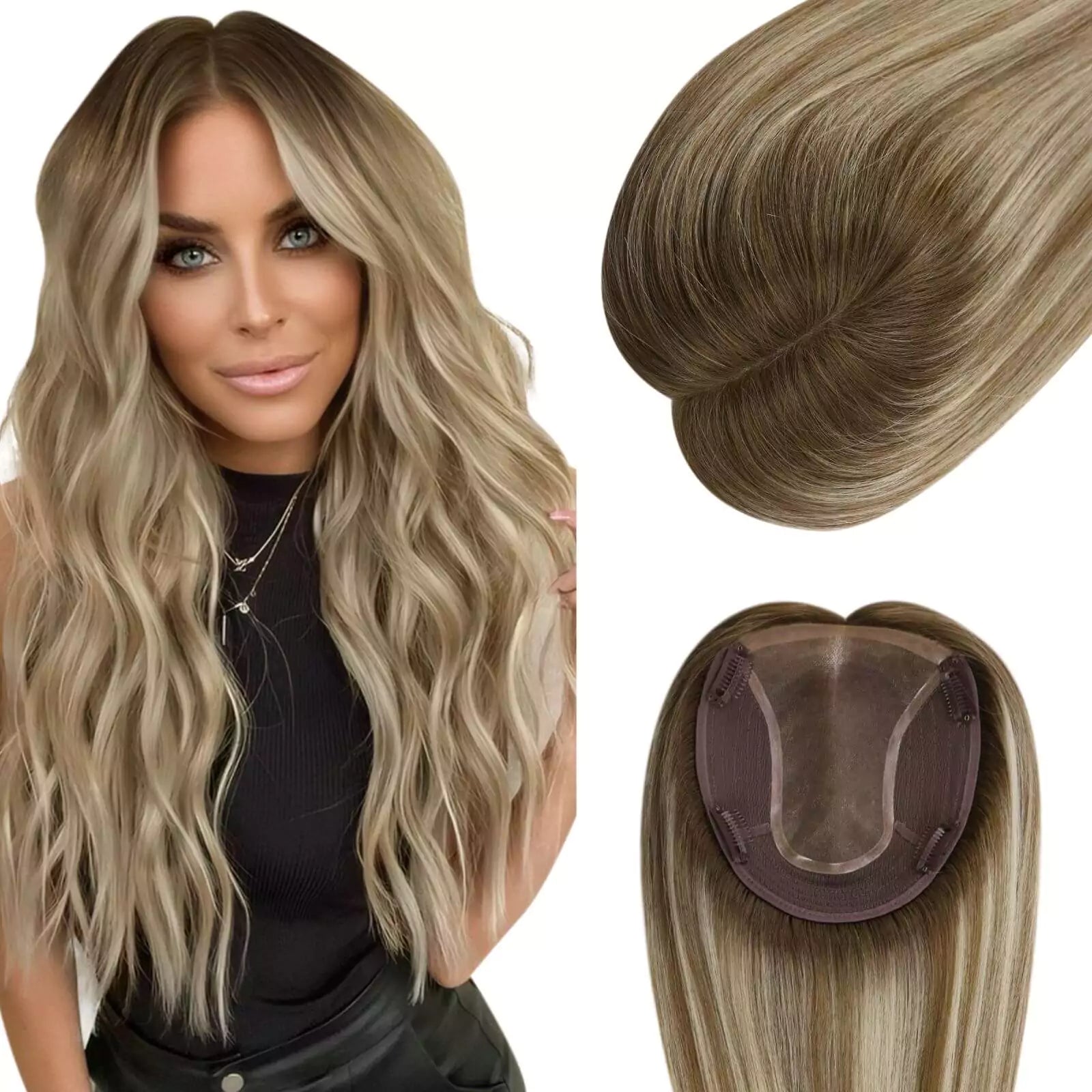 Clip - in hair extensions with a side - part for a more flattering lookHair Pieces for Thinning Hair 6*7inch Virgin Hair Balayage Color #8C60