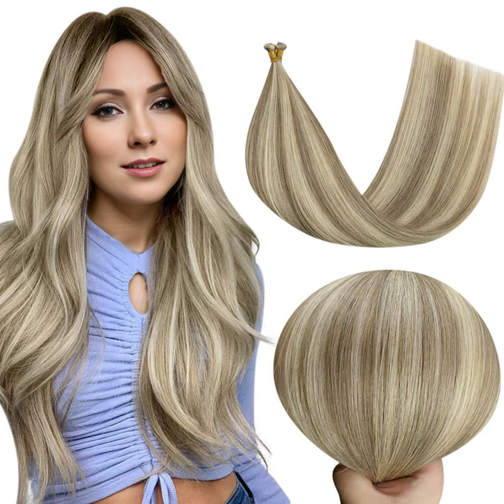 Clip - in hair extensions with a wavy texture for a beachy and relaxed lookVirginInvisible Genius Weft Human Hair Bundles Highlight Color(#P8/60)