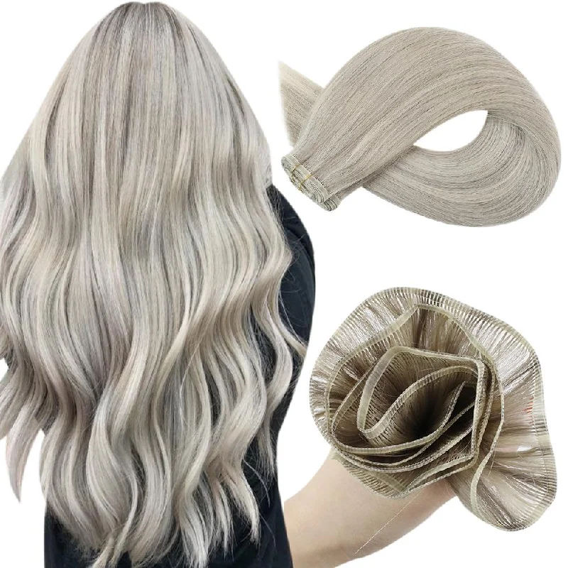 Clip - in hair extensions with a wavy texture for a beachy and relaxed lookMoresoo Virgin Human Hair Bundles Brazilian Silk Flat Weft Highlight Blonde Extensions(#19A/60)