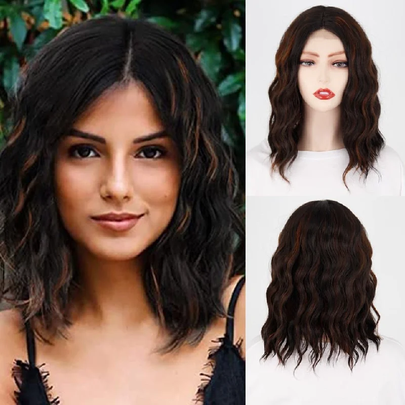 Ombre wavy wig with a seamless color blendWavy Black With Highlight Brown Synthetic Wigs