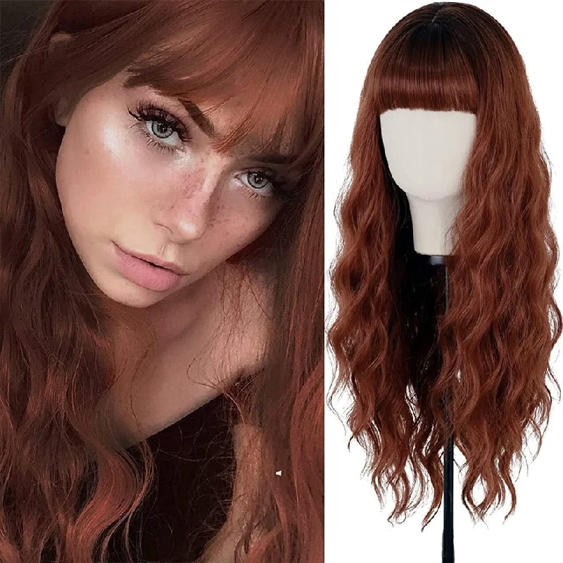 Wavy wig with a natural - looking root for a more realistic lookWavy Long Brown Synthetic Wig