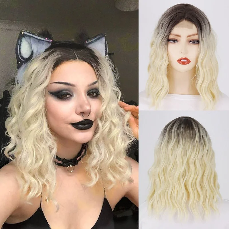 Long - length wavy wig with loose waves for a glamorous lookWavy Blonde with Dark Root Synthetic Wigs