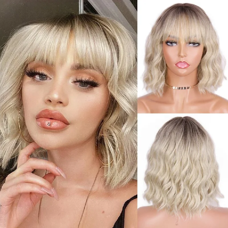 Wavy wig with a middle - part for a classic and elegant styleWavy Light Blonde Short Synthetic Wigs