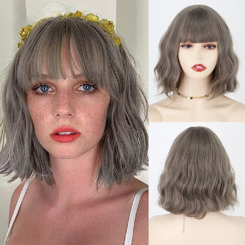 Virgin - human - hair wavy wig for the highest qualityWavy Short Grey Highlights Synthetic Wigs