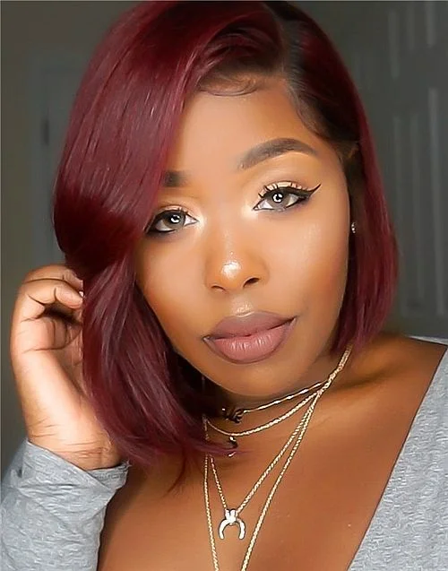 Glueless wig with a middle - part for a classic and elegant style10-14 Inch Glueless Bob Ombre Red Human Hair Lace Wig / Closure Wig - Brenda LFW009