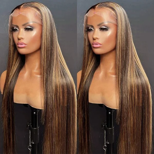 Glueless synthetic wig with a heat - resistant formulaLolly 13x6 HD Lace Front Wigs P4/27 Highlight Colored Human Hair Wigs Straight Pre Plucked Pre Bleached Knots Glueless Lace Wigs for Women