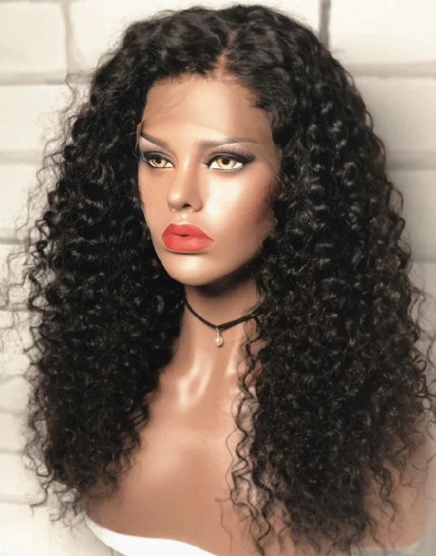 Glueless wig with a wavy texture for a beachy look14-20 Inch Side Part Curly Glueless Human Hair Lace Wig / Closure Wig - LFC001