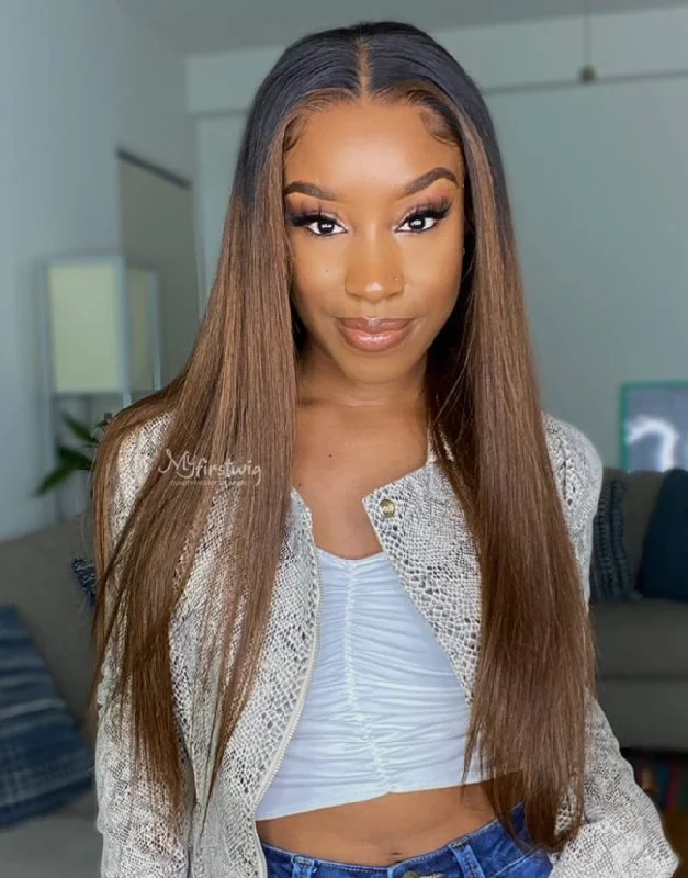 Glueless wig with a straight texture for a sleek and minimalist look16-20 Inch Ombre Brown Straight Glueless Human Hair Lace Wig / Closure Wig - Cora LFW050