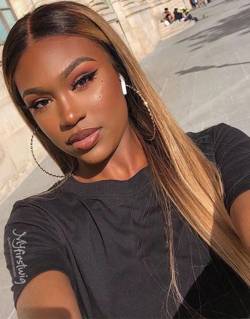 Glueless wig with a honey - blonde color for a warm and sunny appearance16-20 Inch Ombre Highlight Straight Glueless Human Hair Lace Wig / Closure Wig - Yara LFW044