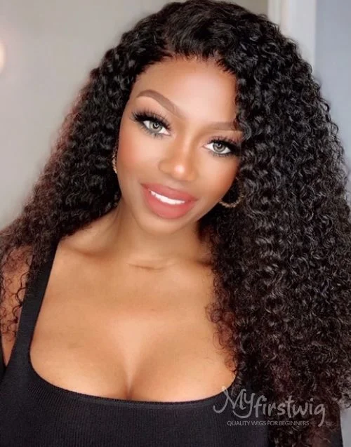 Glueless wig with a 4x4 lace closure for a secure fit16-20 Inch Side Part Long Curly Glueless Human Hair Lace Wig / Closure Wig - LFC007