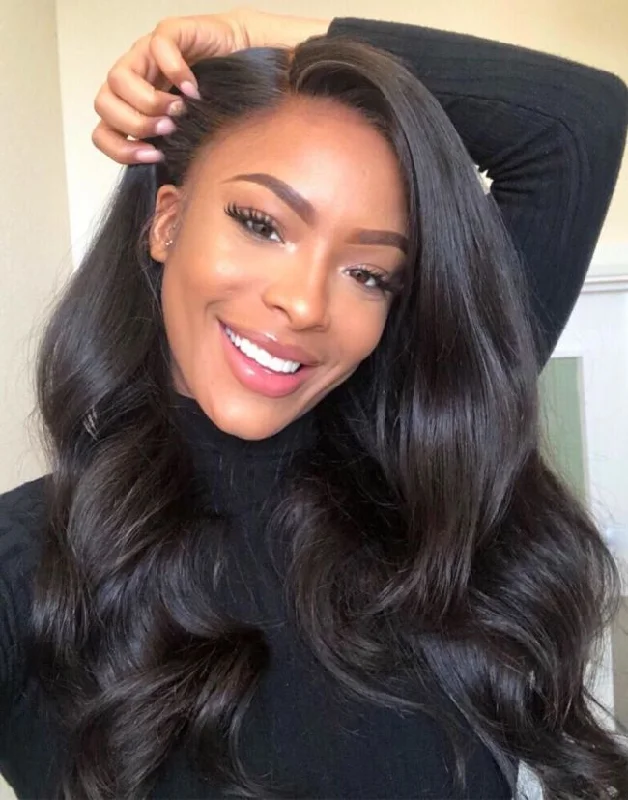 Glueless wig with a pre - bleached knot for a natural - looking scalp16-20 Inch Side Part Wavy Glueless Human Hair Lace Wig / Closure Wig - LFH002