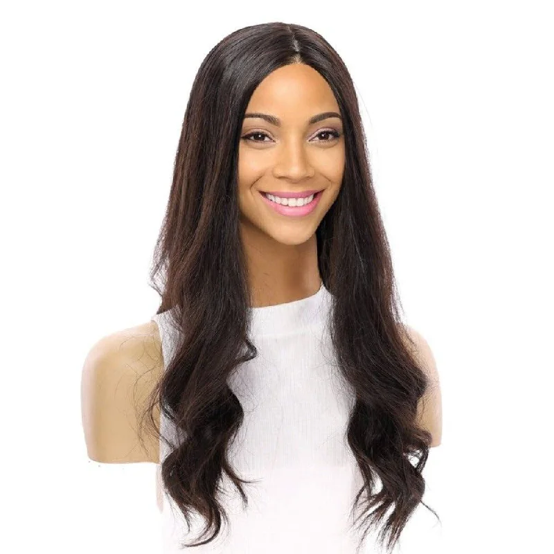 Medium - length wig with a middle - part for a classic and elegant style20" Onyx Silk Top Topper Soft Black