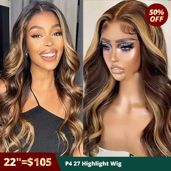 Glueless wig with a side - part for a more flattering look[22"=$105] Lolly 50% OFF P4 27 Highlight Glueless Wig Colored Body Wave Human Hair Wigs 4x4 Lace Closure Wig Flash Sale