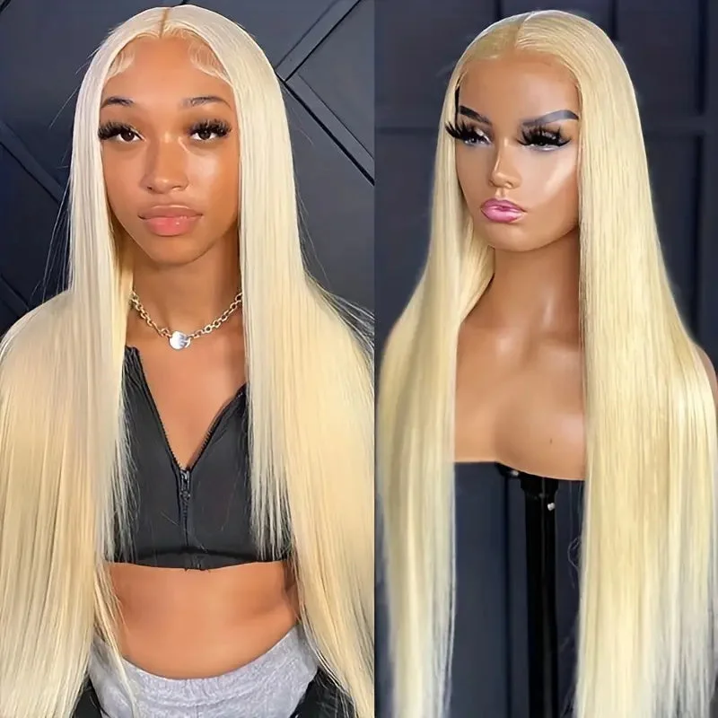 Medium - length wig with a natural - looking root for a more realistic lookOvernight Shipping 613 Blonde Glueless Long Straight Human Hair HD Transparent Lace Front 28 Inch Wig