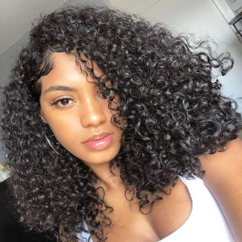 Glueless wig with a side - swept bang for a sophisticated look9x6/7x5 Closure Pre-Cut HD Swiss Lace Lace Upgraded Hairline Glueless Wig - Curly