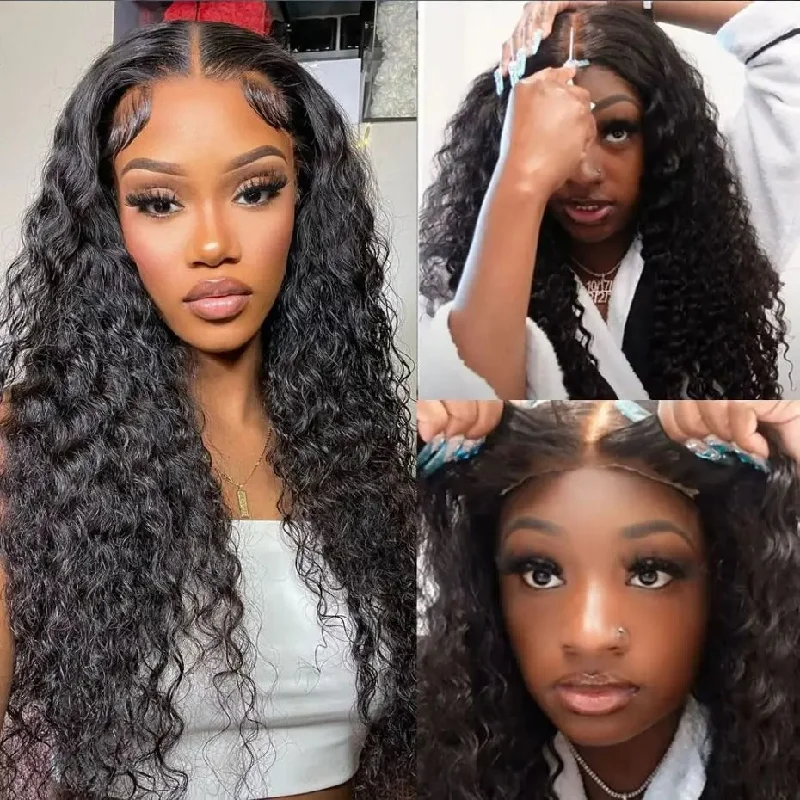 Glueless wig with a pre - bleached knot for a natural - looking scalp9x6/7x5 Closure Pre-Cut HD Swiss Lace Lace Upgraded Hairline Glueless Wig - Deep Wave