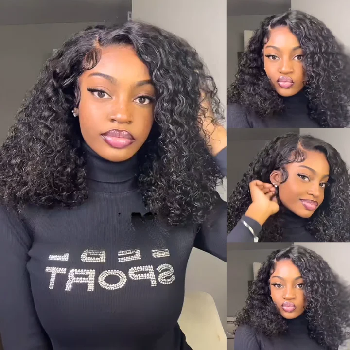 Adjustable - cap glueless wig for a comfortable fitAfro Curly 13*4/5*7 Brazilian Curly Human Hair Bob Wigs Flash Sale