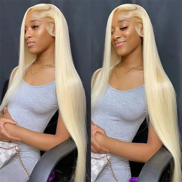 Medium - length wig with a middle - part for a classic and elegant styleAllove 613 Blonde Color 13X6 Straight Human Hair HD Lace Front Wigs