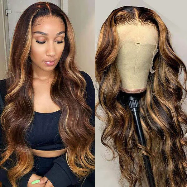 Adjustable - cap medium - length wig for a comfortable fit[35% OFF No Code Needed] Blonde Balayage HD Lace Frontal Wig Highlight Body Wave Glueless Human Hair Wigs 4x4 Lace Front Wig