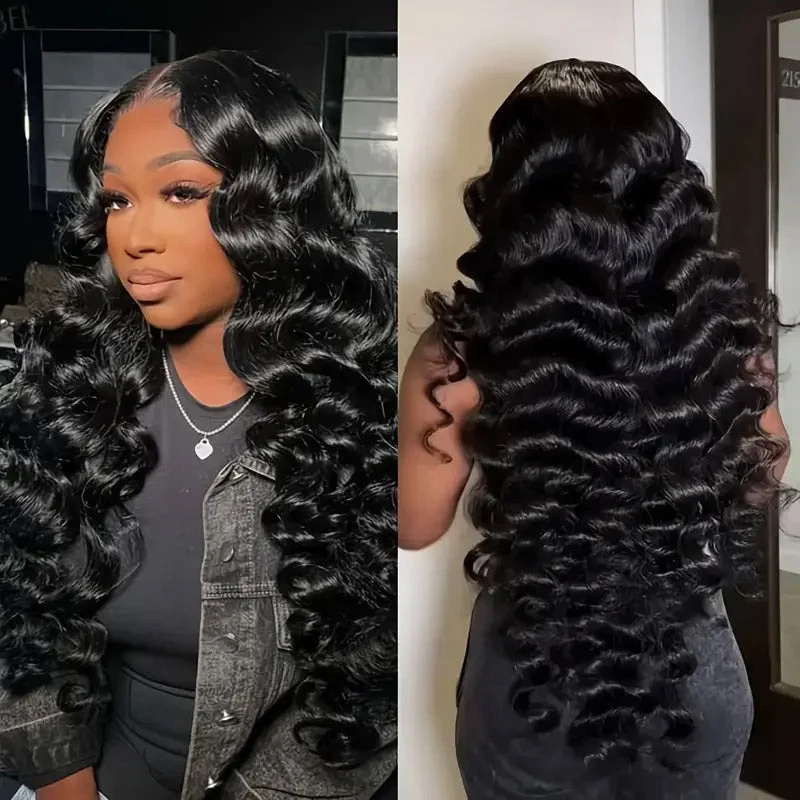 Medium - length wig with a side - swept bang for a sophisticated look【C Part】13x4 HD Lace Front Wig Loose Deep Wave Human Hair Wig With Pre Plucked Hairline