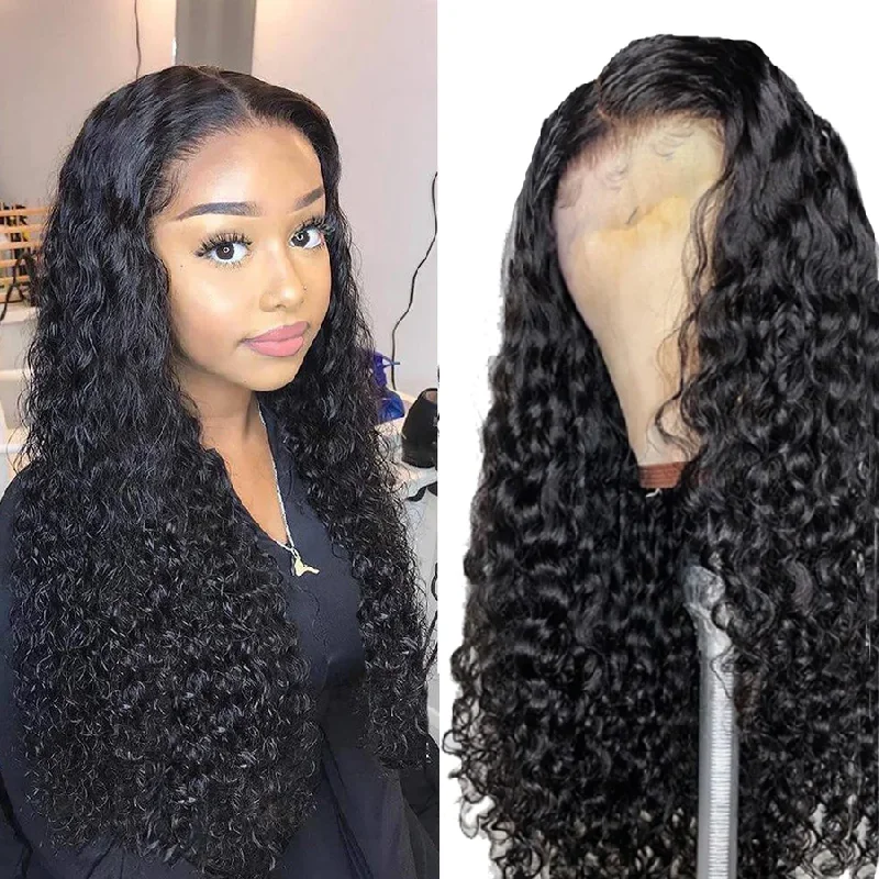 Glueless wig with a straight texture for a sleek and minimalist lookAngie Queen Water Wave 4x4 Lace Closure Glueless Human Hair Wig 180% Density