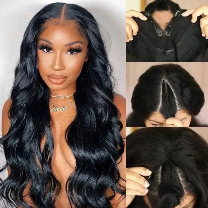 Glueless wig with a wispy fringe for a soft and feminine lookAngieQueen Body Wave V Part Glueless Wig Quick And Easy Install | Beginner Friendly