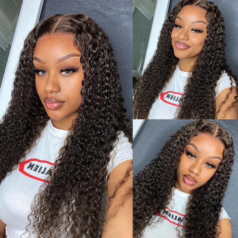 Glueless wig with a 4x4 lace closure for a secure fitAngiequeen Curly Wave Glueless Lace Human Hair Transparent Lace Wig 180% Density