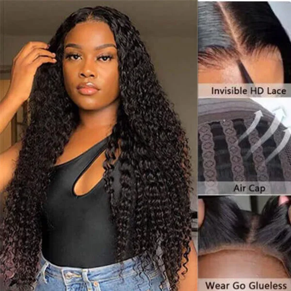 Glueless wig with a straight texture for a sleek and minimalist lookAngieQueen Glueless Breathable Wigs 5x5 Lace Wig Deep Wave  Human Hair Air Wigs