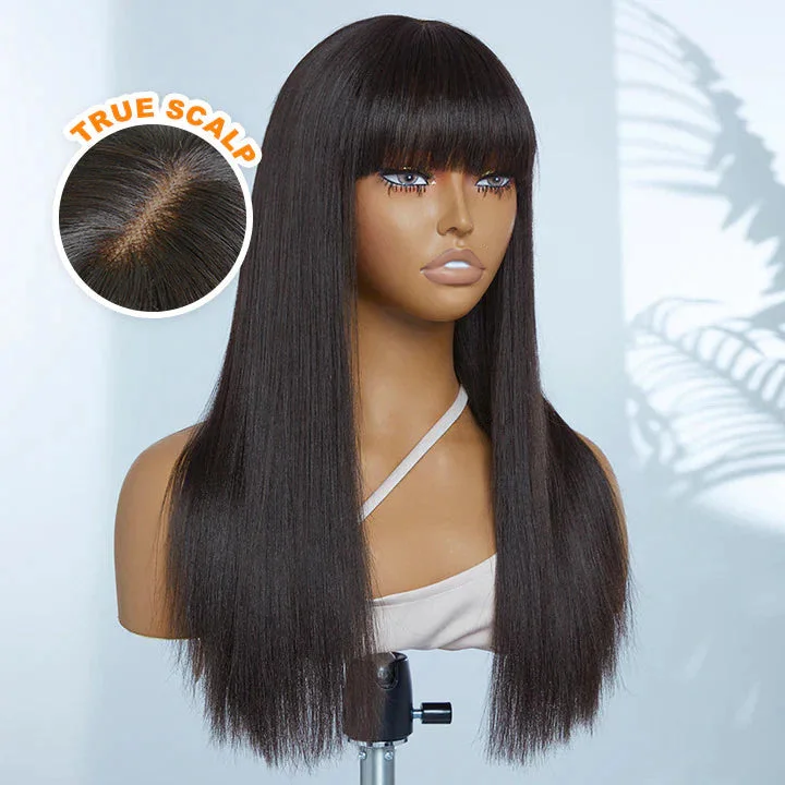 Glueless wig with a 4x4 lace closure for a secure fitAngiequeen Glueless Long Straight True Scalp Bang Wig | My Own Muse