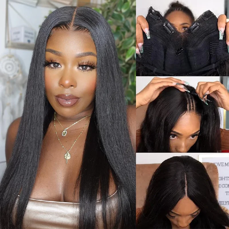 Glueless wig with a natural - looking root for a more realistic lookAngieQueen Super Natural V Part Straight Human Hair Glueless 0 Skill Needed Wig