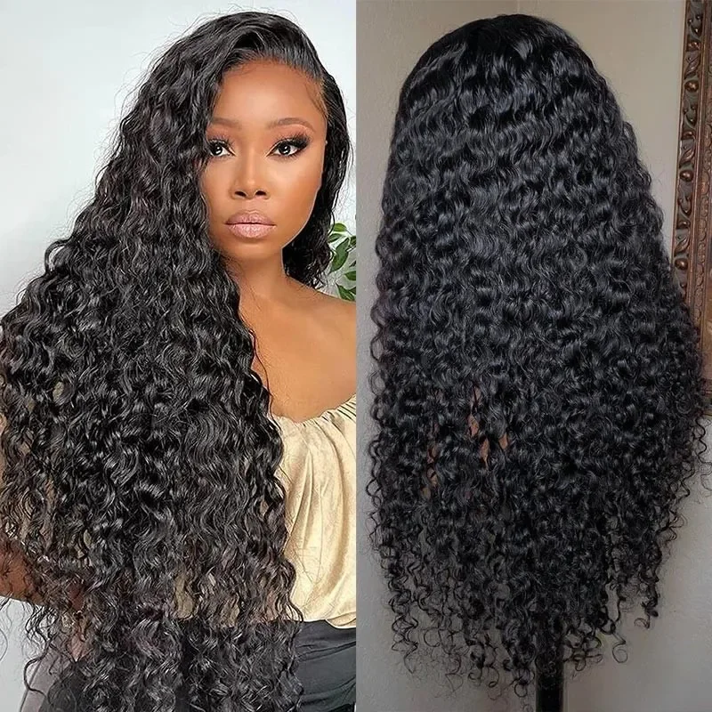 Glueless wig with a wispy fringe for a soft and feminine lookAngiequeen Water Wave Real 4X4 HD /Transparent Lace Closure Glueless Long Virgin Wig