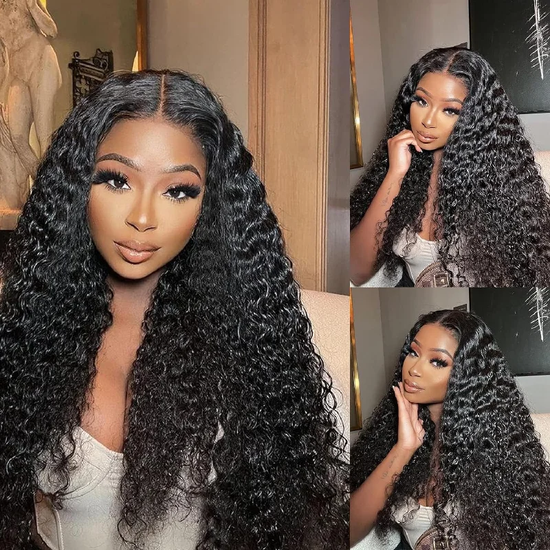 Glueless wig with a pre - plucked hairline for a more natural look?【BLACK FRIDAY】?BYE~BYE~KNOTS HD SWISS LACE 5X5 CLOSURE LACE WIG - DEEP WAVE