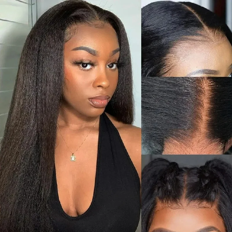 Glueless wig with a silk - base cap for a comfortable and smooth feel?【BLACK FRIDAY】?BYE~BYE~KNOTS HD SWISS LACE 5X5 CLOSURE LACE WIG - KINKY STRAIGHT