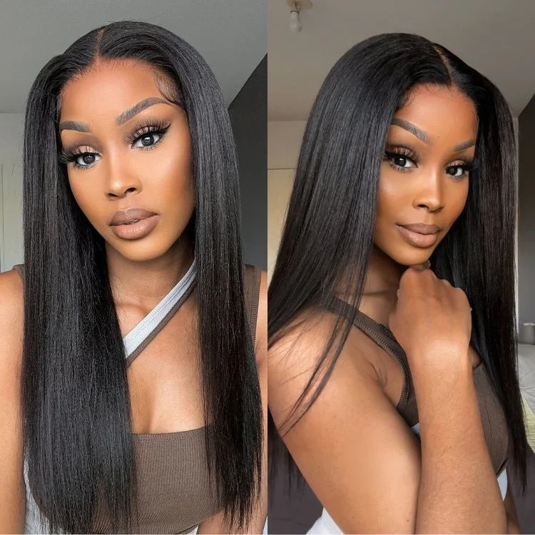 Glueless wig with a platinum - blonde color for a bold and trendy look?【BLACK FRIDAY】?BYE~BYE~KNOTS HD SWISS LACE 5X5 CLOSURE LACE WIG - LIGHT YAKI STRAIGHT