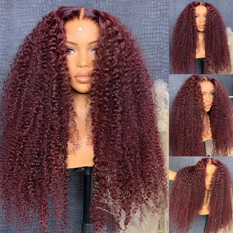 Glueless wig with a straight texture for a sleek and minimalist lookeullair #99J Burgundy Kinky Curly Lace Frontal Wig Affordable Glueless Human Hair Wig