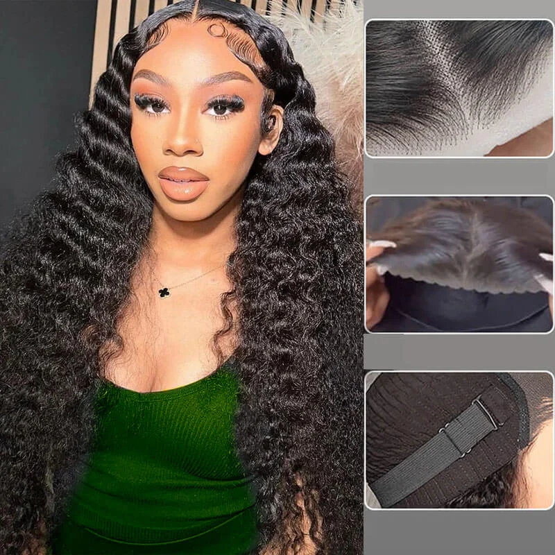 Glueless wig with a pre - bleached knot for a natural - looking scalpeullair Deep Wave Wear Go Glueless Human Hair Wig Pre Cut 6x4 5x5 HD Lace Closure Wig 30s Quick Install Pre Plucked Hairline